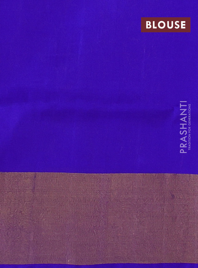 Pure uppada silk saree dual shade of rust and blue with silver & gold zari woven buttas and zari woven border