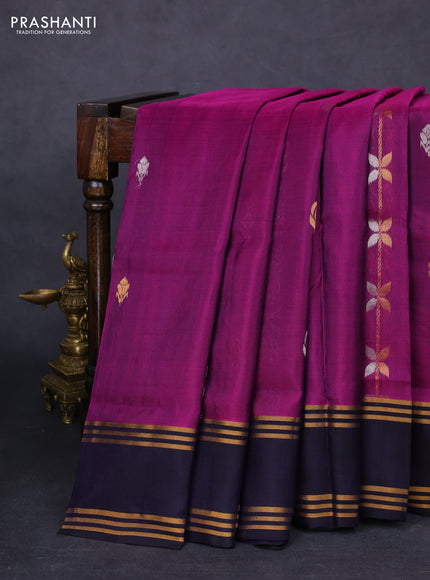 Pure uppada silk saree purple and navy blue with allover silver & gold zari weaves and rettapet zari woven border