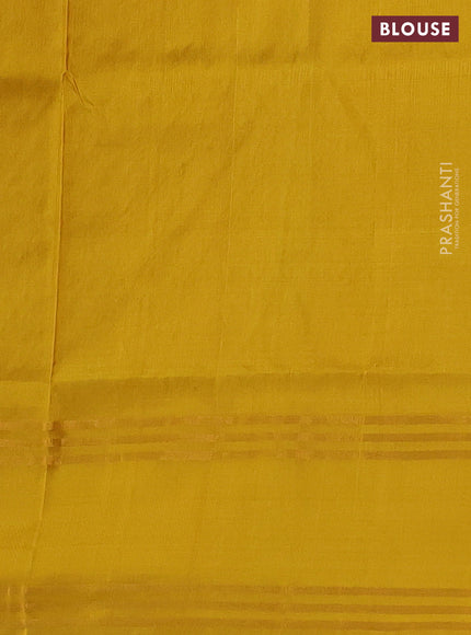 Pure uppada silk saree dual shade of greenish blue and yellow with allover silver & gold zari weaves and rettapet zari woven border