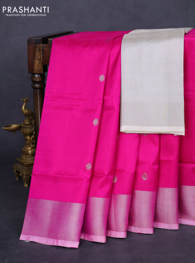 Pure uppada silk saree magenta pink with silver zari woven coin buttas and silver zari woven border