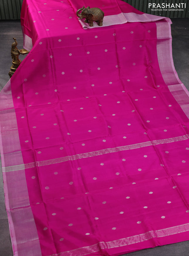 Pure uppada silk saree magenta pink with silver zari woven coin buttas and silver zari woven border
