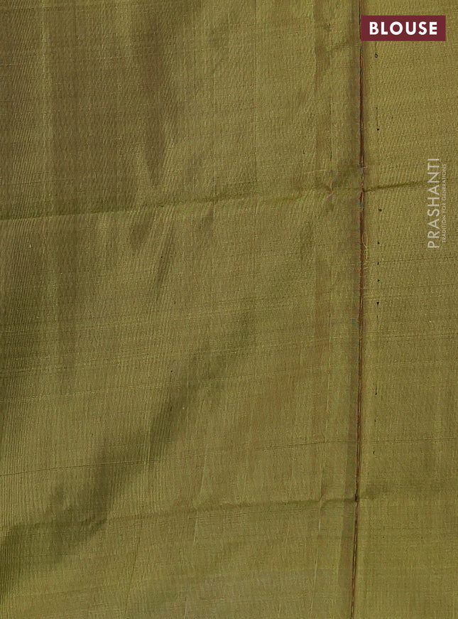 Pure uppada silk saree brown and lime yellow with silver & gold zari woven coin buttas and simple border