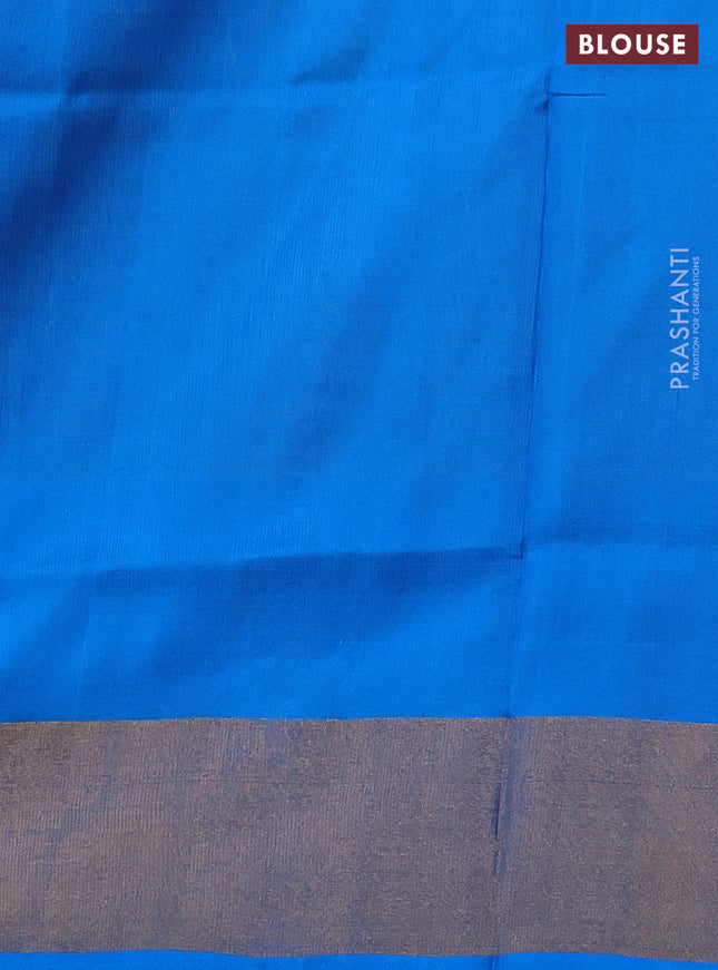 Pure uppada silk saree yellow and cs blue with silver & gold zari woven buttas and zari woven border