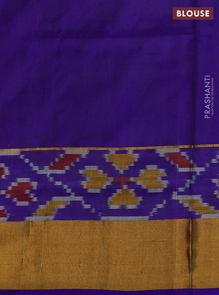 Pure uppada silk saree mehendi green and blue with silver & gold zari woven geometric buttas and ikat style zari woven border