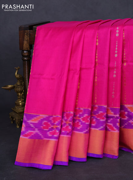 Pure uppada silk saree pink and blue with silver & gold zari woven geometric buttas and ikat style zari woven border