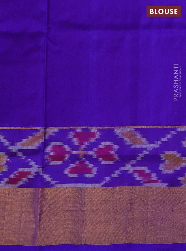 Pure uppada silk saree pink and blue with silver & gold zari woven geometric buttas and ikat style zari woven border
