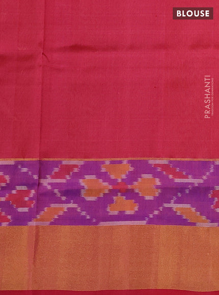 Pure uppada silk saree yellow and pink with silver & gold zari woven geometric buttas and ikat style zari woven border