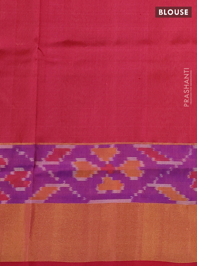 Pure uppada silk saree yellow and pink with silver & gold zari woven geometric buttas and ikat style zari woven border