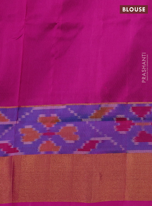 Pure uppada silk saree green and pink with silver & gold zari woven geometric buttas and ikat style zari woven border