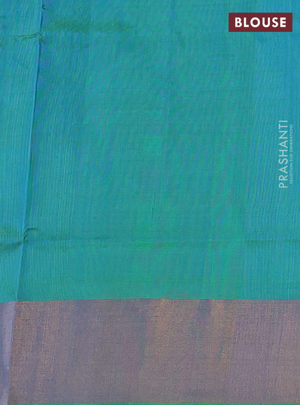 Pure uppada silk saree cs blue and dual shade of green with allover silver & gold zari weaves and zari woven border
