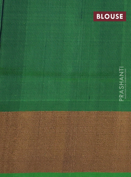 Pure uppada silk saree navy blue and light green with allover silver & gold zari weaves and zari woven border