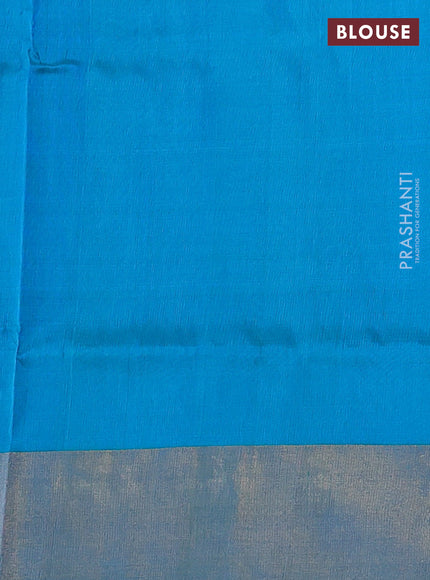 Pure uppada silk saree pastel blue and teal blue with silver & gold zari woven buttas and zari woven border