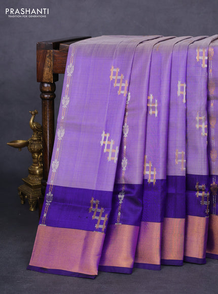 Pure uppada silk saree blue and navy blue with silver & gold geometric weaves and zari woven border