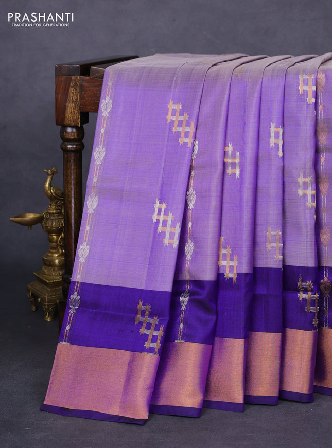 Pure uppada silk saree blue and navy blue with silver & gold geometric weaves and zari woven border