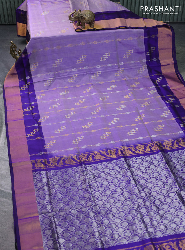 Pure uppada silk saree blue and navy blue with silver & gold geometric weaves and zari woven border