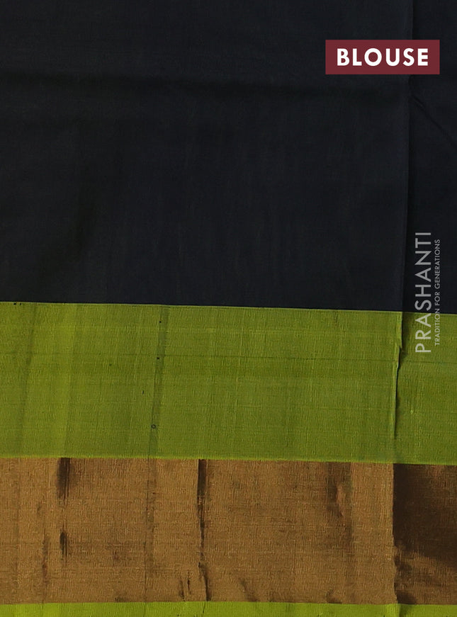 Pure uppada silk saree black and light green with silver & gold geometric weaves and zari woven border