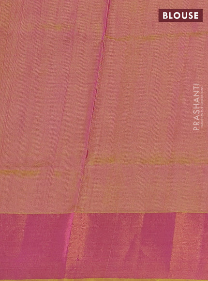 Pure uppada silk saree pink and dual shade of yellow with silver & gold geometric weaves and zari woven border