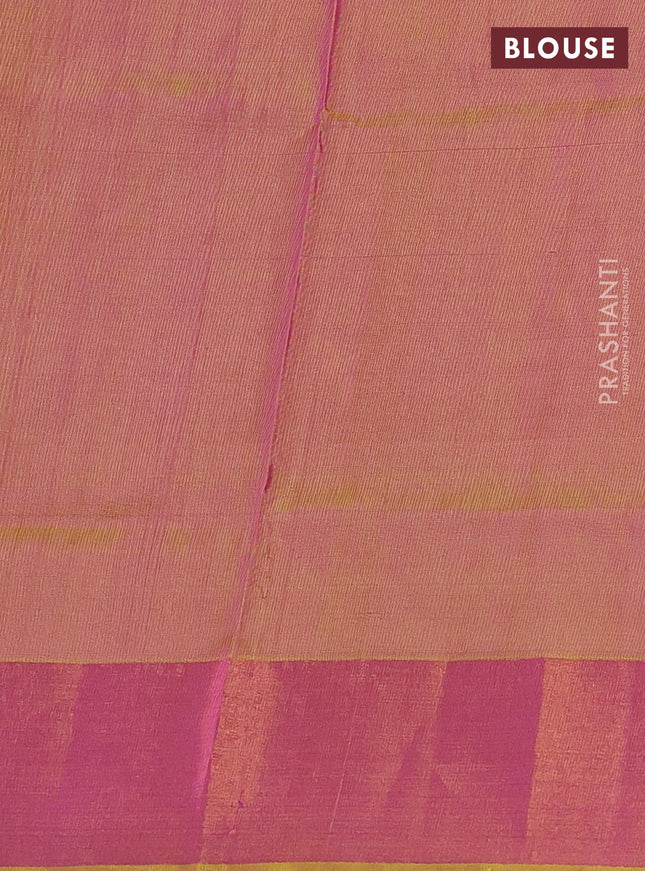 Pure uppada silk saree pink and dual shade of yellow with silver & gold geometric weaves and zari woven border