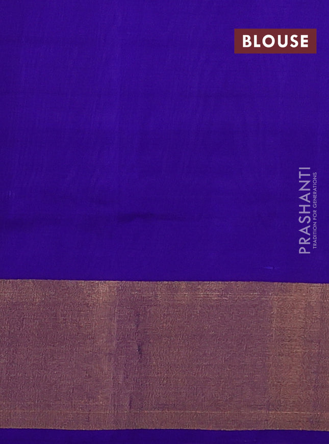 Pure uppada silk saree beige and blue with silver & gold zari woven buttas and zari woven border