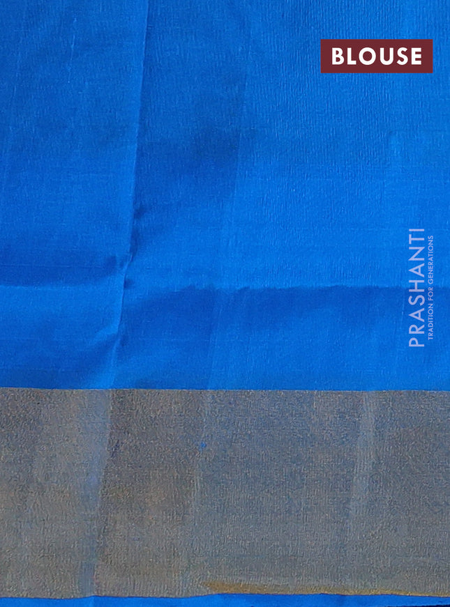 Pure uppada silk saree dual shade of teal bluish green and cs blue with jamdhani zari woven buttas and zari woven border