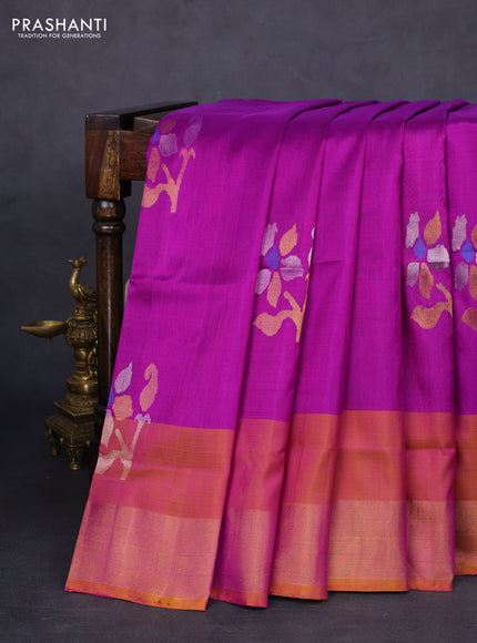 Pure uppada silk saree purple and dual shade of mustard with jamdhani zari woven buttas and zari woven border
