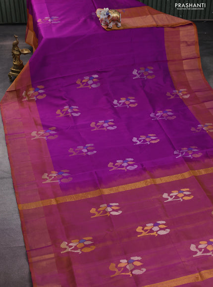 Pure uppada silk saree purple and dual shade of mustard with jamdhani zari woven buttas and zari woven border