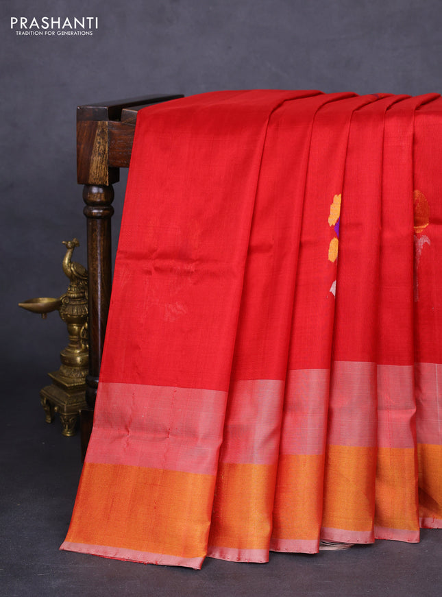 Pure uppada silk saree red and red shade with jamdhani zari woven buttas and zari woven border