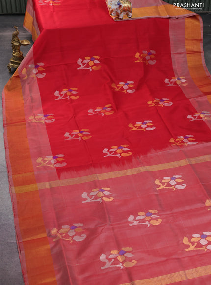 Pure uppada silk saree red and red shade with jamdhani zari woven buttas and zari woven border