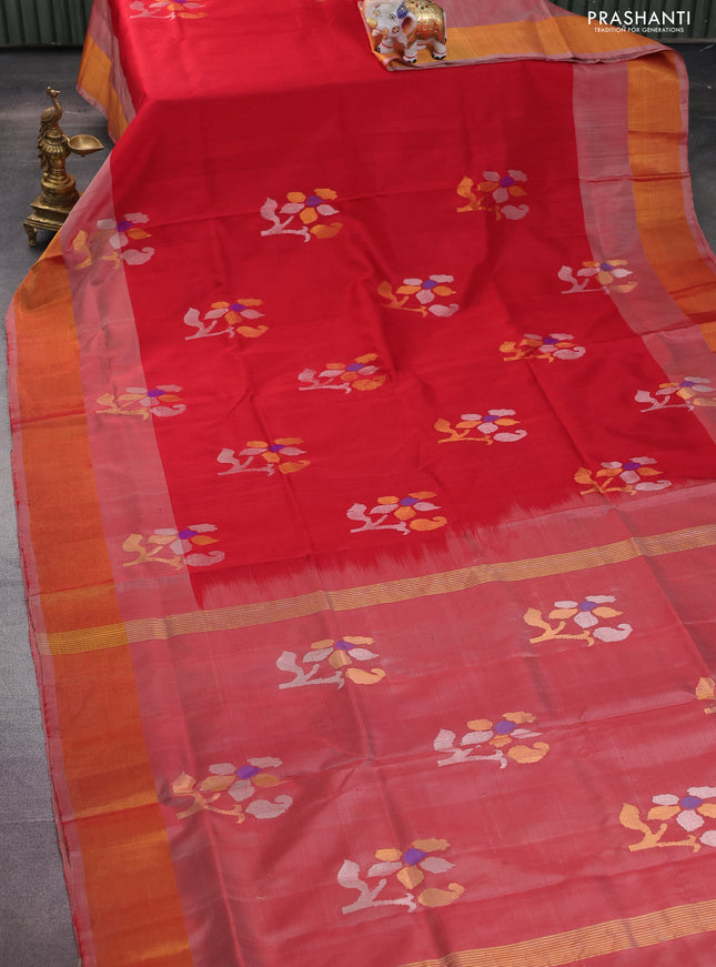 Pure uppada silk saree red and red shade with jamdhani zari woven buttas and zari woven border