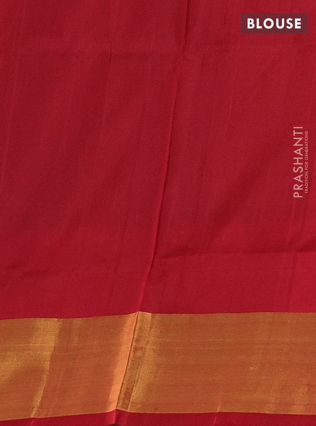 Pure uppada silk saree dark blue and red with silver & gold zari woven buttas and zari woven border