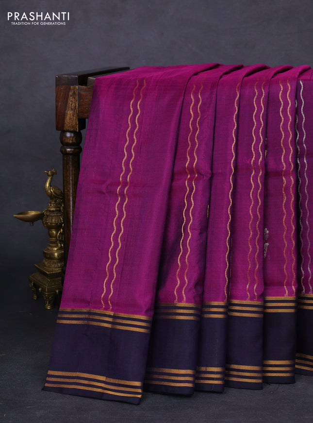 Pure uppada silk saree purple and dark navy blue with allover zari weaves & buttas and rettapet zari woven border
