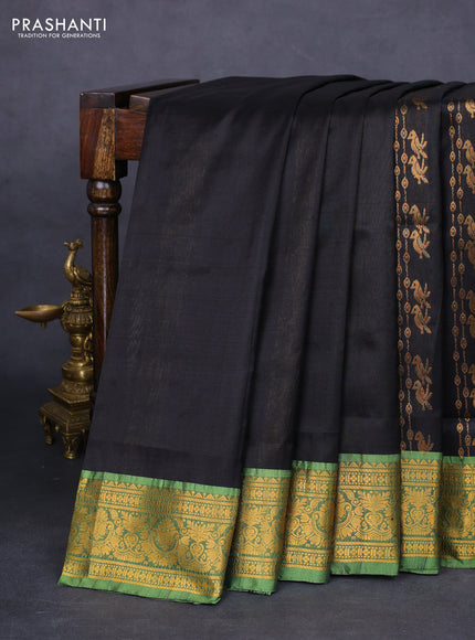 Pure uppada silk saree black and green with allover zari weaves and zari woven border