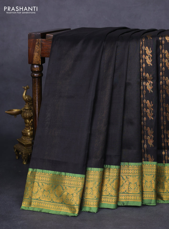 Pure uppada silk saree black and green with allover zari weaves and zari woven border