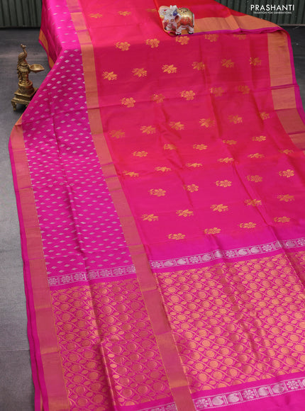 Pure uppada silk saree orange and pink with zari woven floral buttas and zari woven butta border