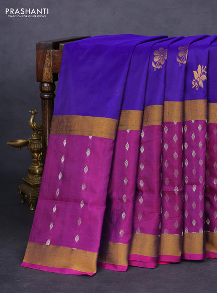 Pure uppada silk saree blue and pink with zari woven floral buttas and zari woven butta border