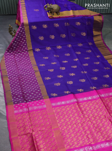 Pure uppada silk saree blue and pink with zari woven floral buttas and zari woven butta border