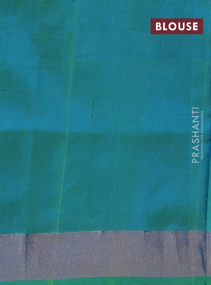 Pure uppada silk saree cs blue and dual shade of teal green with silver zari woven floral buttas and zari woven butta border