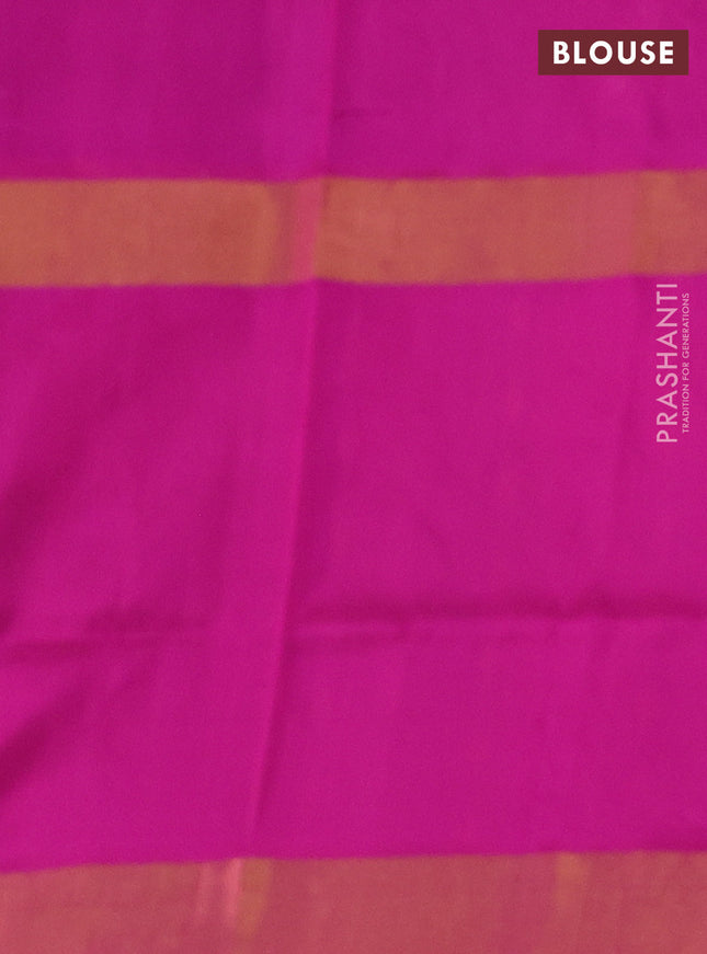 Pure uppada silk saree blue and pink with silver zari woven floral buttas and zari woven butta border