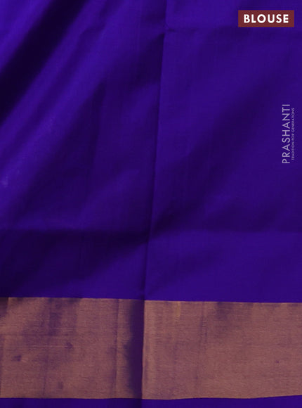 Pure uppada silk saree teal blue and blue with silver & gold zari woven buttas and zari woven border