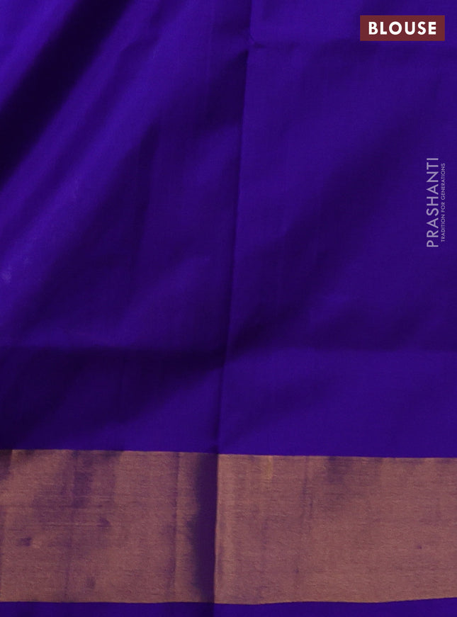 Pure uppada silk saree teal blue and blue with silver & gold zari woven buttas and zari woven border