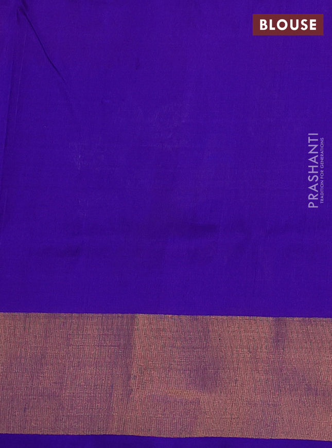 Pure uppada silk saree dual shade of pinkish orange and purple with silver & gold zari woven buttas and zari woven border