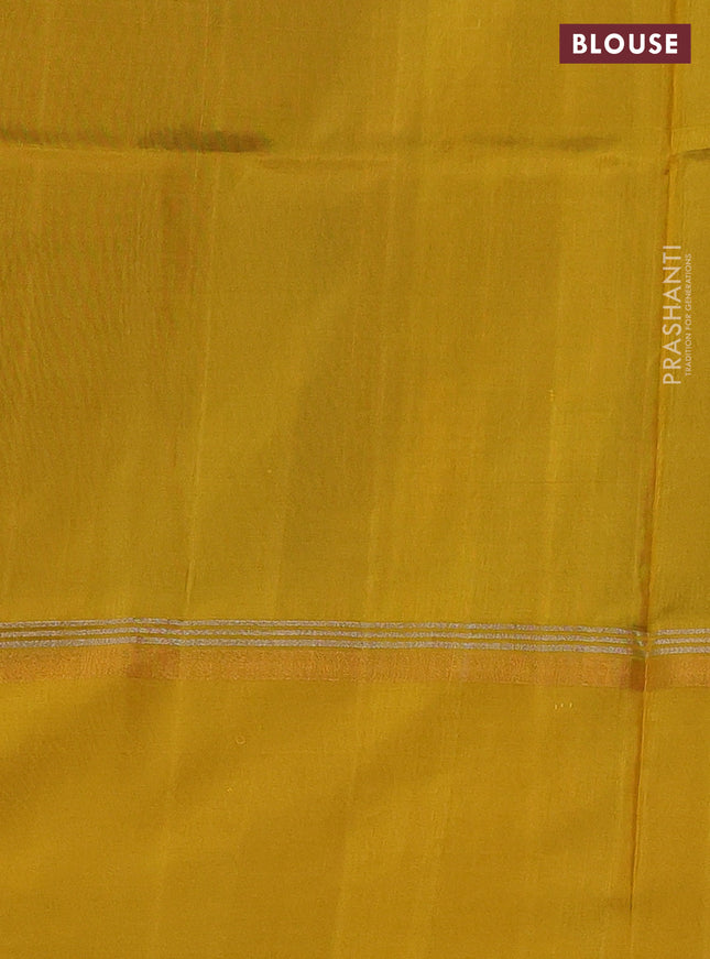 Pure uppada silk saree cs blue and yellow with silver & gold zari woven buttas and zari woven simple border