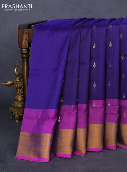 Pure uppada silk saree dark blue and pink with silver & gold zari woven buttas and zari woven border