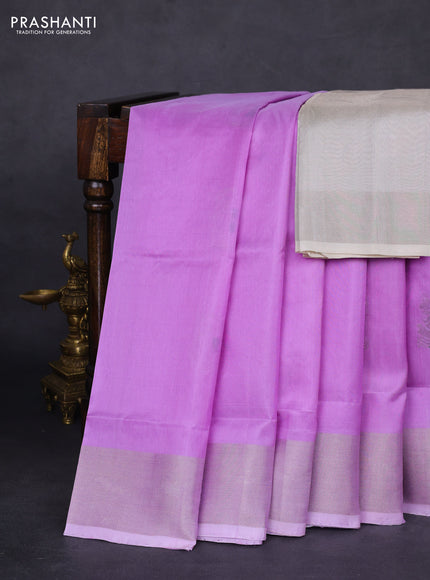 Pure uppada silk saree lavender with silver zari woven buttas and silver zari woven border