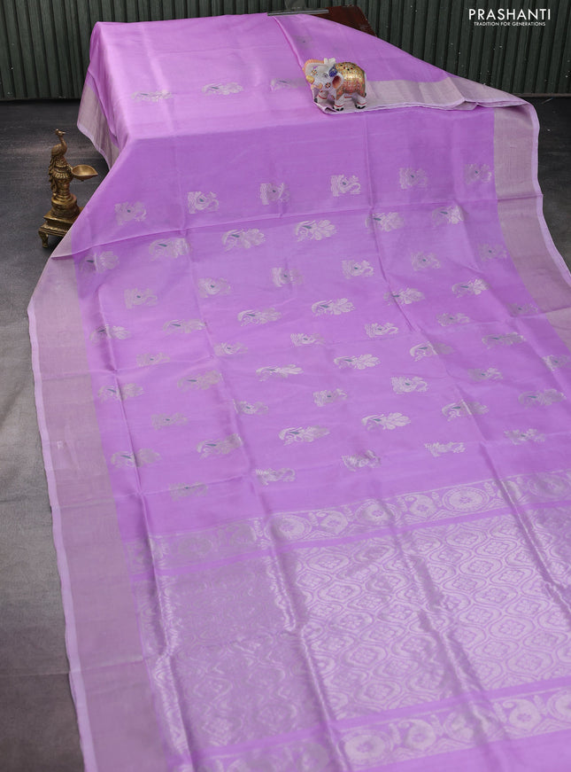 Pure uppada silk saree lavender with silver zari woven buttas and silver zari woven border