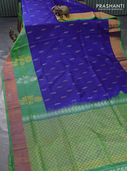 Pure uppada silk saree blue and green with silver & gold zari woven buttas and zari woven border