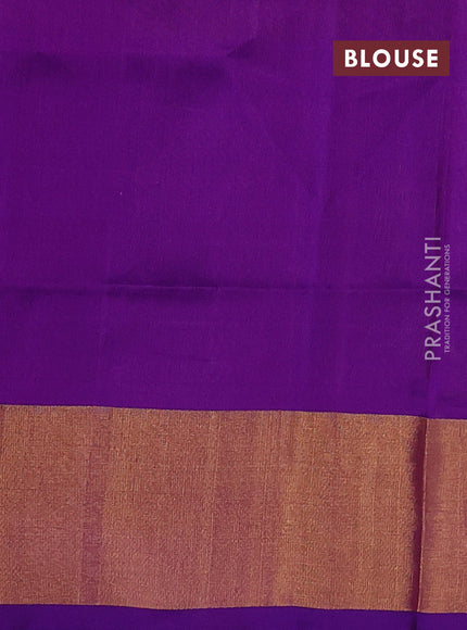 Pure uppada silk saree dual shade of greenish pink and purple with silver & gold zari woven buttas and zari woven border