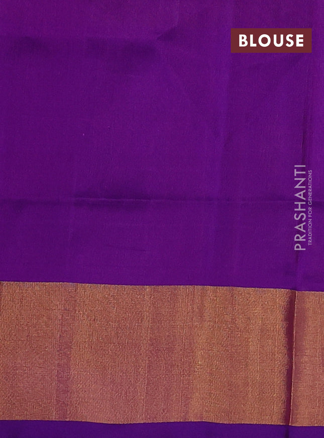Pure uppada silk saree dual shade of greenish pink and purple with silver & gold zari woven buttas and zari woven border