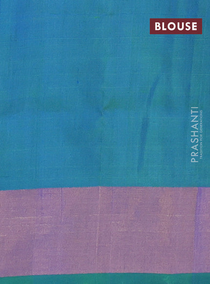 Pure uppada silk saree peacock blue and dual shade of green with silver & gold zari woven buttas and zari woven border