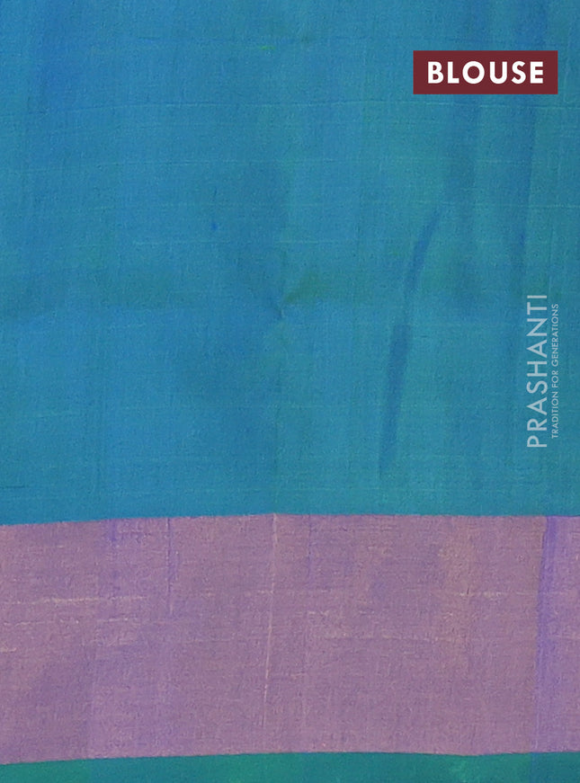 Pure uppada silk saree peacock blue and dual shade of green with silver & gold zari woven buttas and zari woven border